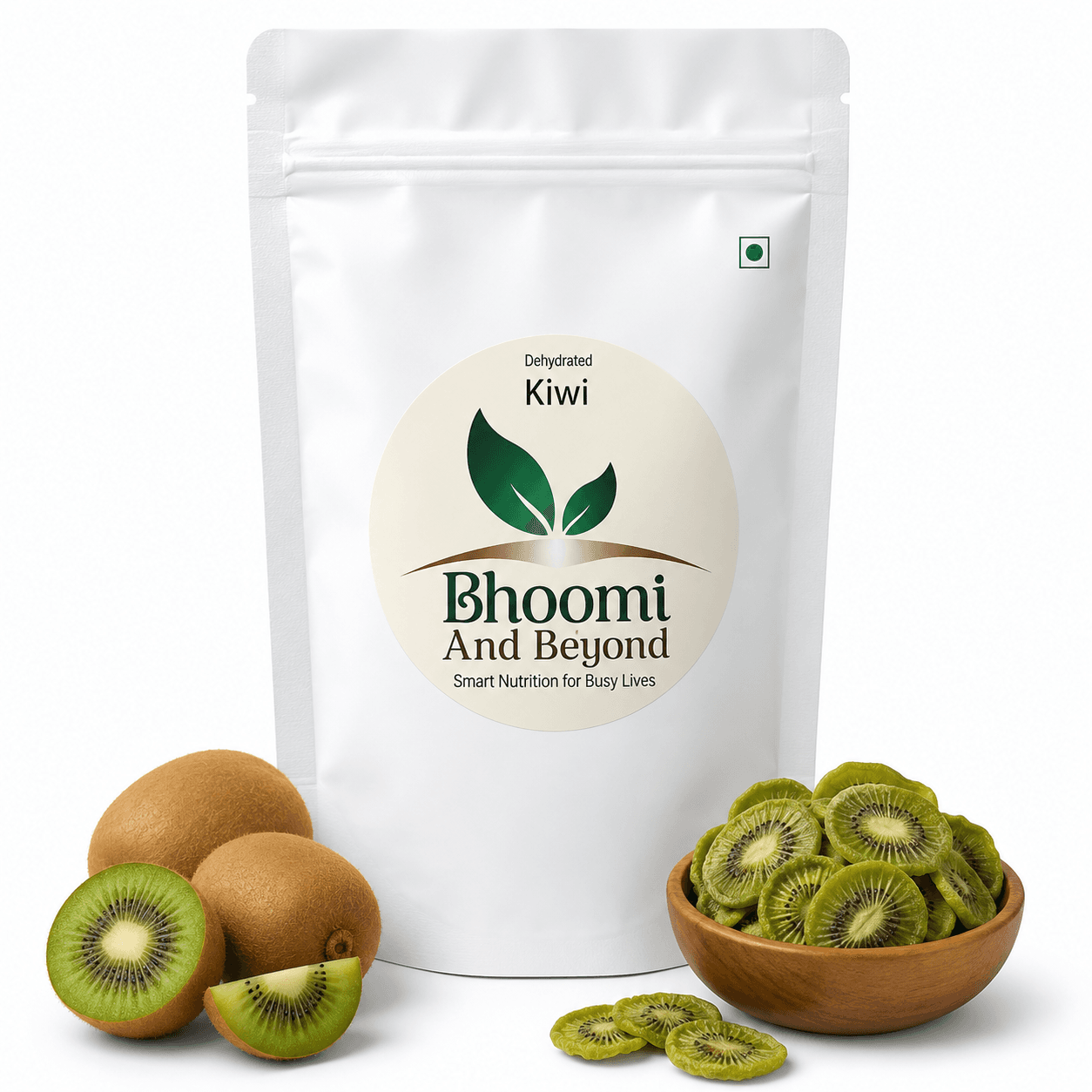 Bright green dehydrated kiwi slices